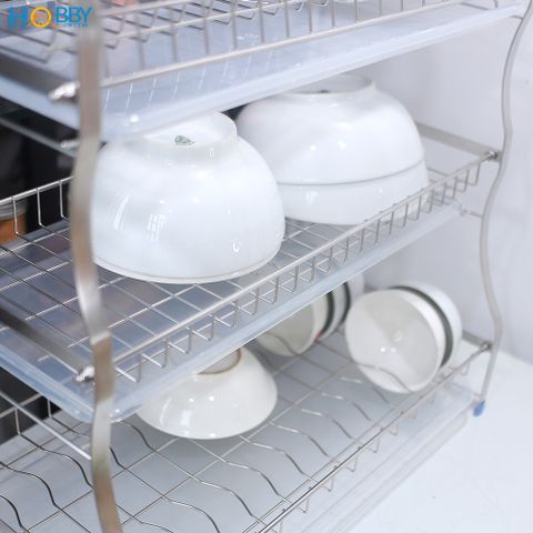 Kệ chén 3 tầng Inox 304 Hobby home decor KC3T cao cấp có khay nhựa hứng nước