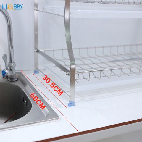 Kệ chén 3 tầng Inox 304 Hobby home decor KC3T cao cấp có khay nhựa hứng nước