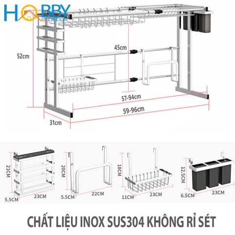 Kệ chén đa năng gác chậu rửa 6 ngăn inox 304 Hobby Home Decor KC6N