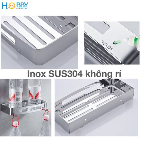 Kệ chữ nhật để đồ phòng tắm inox 304 mẫu khoan Hobby Home Decor KCN2