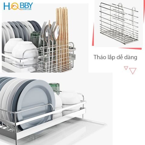 Kệ để chén bát inox 304 có khay nhựa ống đũa Hobby Home Decor KC1
