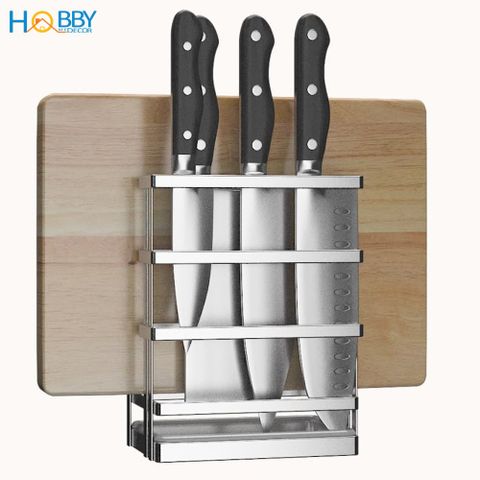 Kệ để dao thớt 2 ngăn có khay nhựa inox 304 Hobby Home Decor DD2N