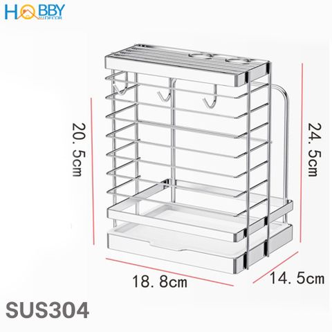 Kệ cắm dao keo thớt có 3 móc treo đồ inox 304 Hobby Home Decor DD2N3