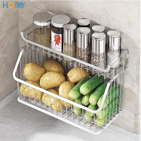 Kệ đựng đồ nhà bếp 2 tầng inox 304 gắn tường Hobby home decor GV3