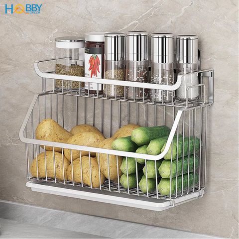 Kệ đựng đồ nhà bếp 2 tầng inox 304 gắn tường Hobby home decor GV3