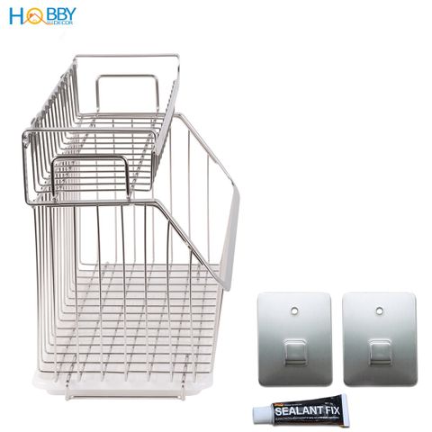 Kệ đựng đồ nhà bếp 2 tầng inox 304 gắn tường Hobby home decor GV3