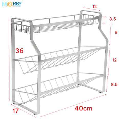 Kệ để gia vị chai lọ nhà bếp 3 tầng inox 304 Hobby home decor GV4