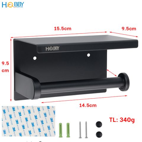 Kệ để giấy vệ sinh có mái che Inox 304 sơn đen Hobby home decor G22