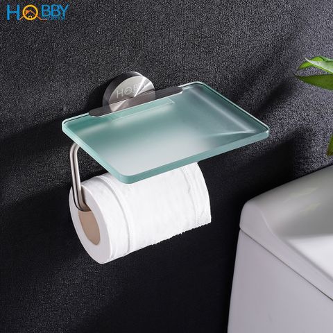 Kệ để cuộn giấy vệ sinh có mái che thủy tinh Hobby home decor G16 inox 304