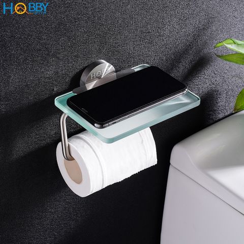 Kệ để cuộn giấy vệ sinh có mái che thủy tinh Hobby home decor G16 inox 304
