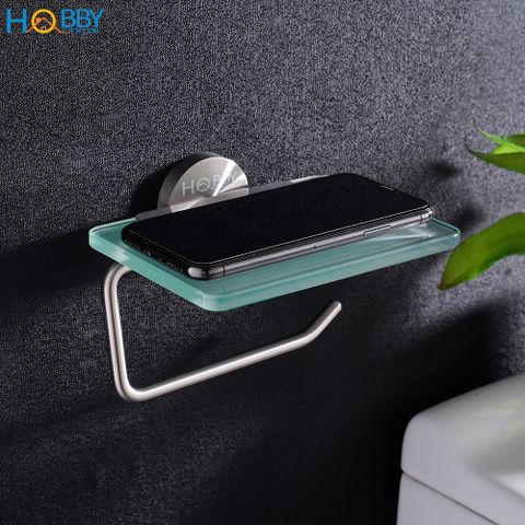 Kệ để cuộn giấy vệ sinh có mái che thủy tinh Hobby home decor G16 inox 304