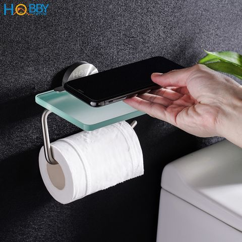 Kệ để cuộn giấy vệ sinh có mái che thủy tinh Hobby home decor G16 inox 304