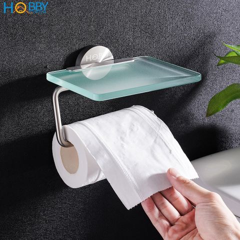 Kệ để cuộn giấy vệ sinh có mái che thủy tinh Hobby home decor G16 inox 304