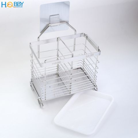 Kệ đựng đũa muỗng 2 ngăn dán tường inox 304 Hobby Home Decor DM05