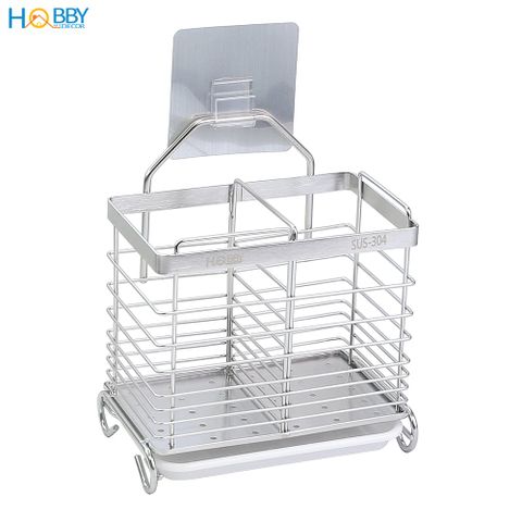 Kệ đựng đũa muỗng 2 ngăn dán tường inox 304 Hobby Home Decor DM05