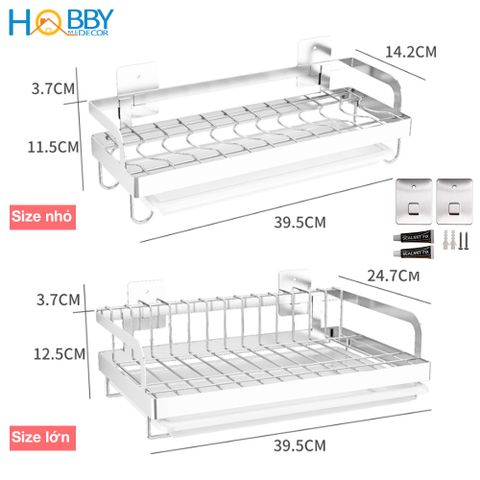 Kệ để chén đĩa đa năng dán tường inox 304 Hobby home decor KCD 2 size tùy chọn