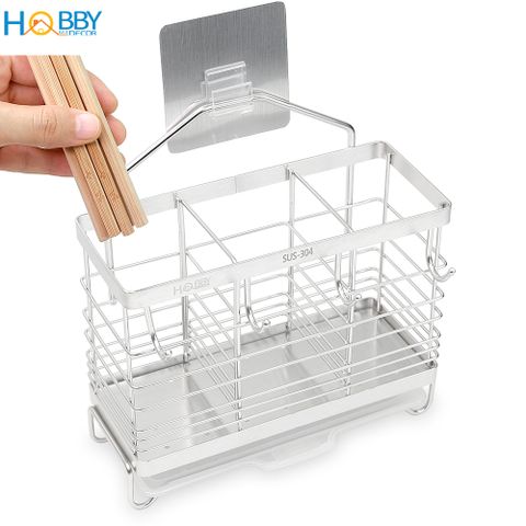 Kệ đựng đũa muỗng 3 ngăn có móc treo dán tường Hobby Home Decor DM04