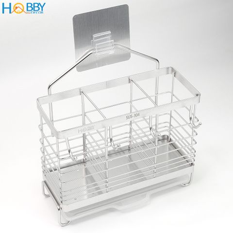 Kệ đựng đũa muỗng 3 ngăn có móc treo dán tường Hobby Home Decor DM04
