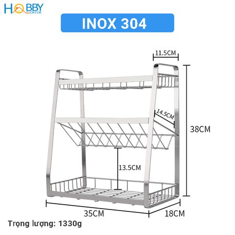 Kệ đựng gia vị 3 tầng để chai lọ nhà bếp đa năng inox 304 Hobby Home Decor 3TGV