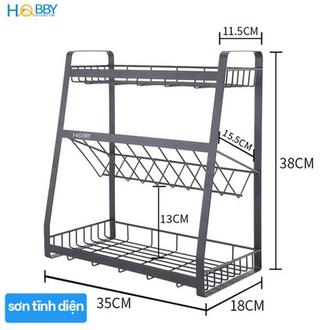 Kệ đựng gia vị chai lọ nhà bếp 3 tầng sơn đen Hobby home decor 3TD