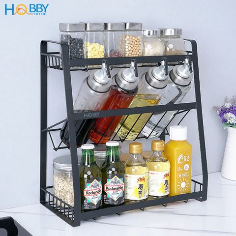 Kệ đựng gia vị chai lọ nhà bếp 3 tầng sơn đen Hobby home decor 3TD