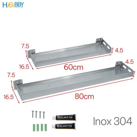 Kệ gia vị dài lớn inox 304 gắn tường ngang 60 80 Hobby home decor GV5
