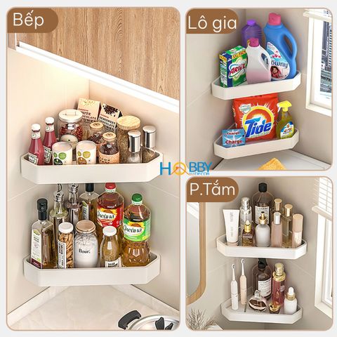 Kệ góc không rỉ dán tường màu trắng sữa bằng nhôm Hobby home decor KG4