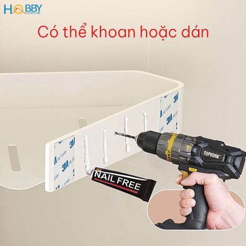 Kệ góc không rỉ dán tường màu trắng sữa bằng nhôm Hobby home decor KG4