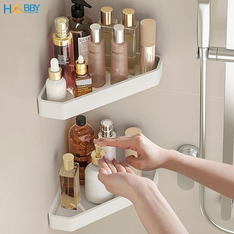 Kệ góc không rỉ dán tường màu trắng sữa bằng nhôm Hobby home decor KG4