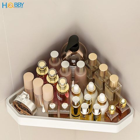 Kệ góc không rỉ dán tường màu trắng sữa bằng nhôm Hobby home decor KG4
