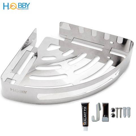 Kệ góc nhà tắm dán tường inox 304 bóng có keo dán Hobby Home Decor KG1
