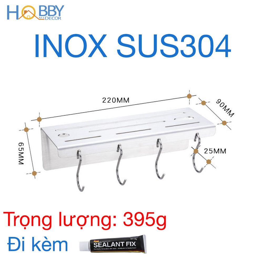 Kệ treo dao kéo Inox 304 có 4 móc treo dán tường Hobby home decor KDT ...