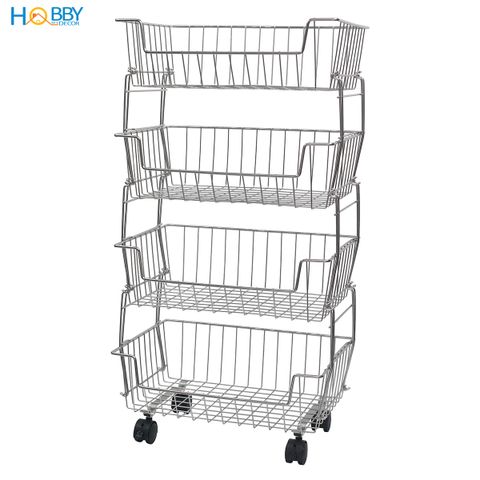 Kệ rổ đựng đồ nhà bếp nhiều tầng Inox 304 Hobby Home Decor NTI không rỉ sét có bánh xe