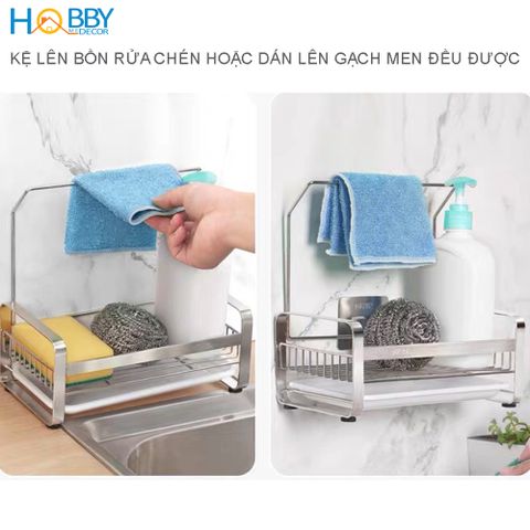Kệ đựng đồ dùng rửa chén có treo khăn dán tường Hobby home decor KRC4
