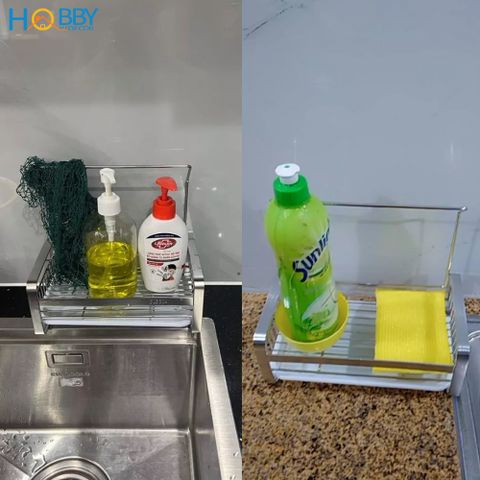 Kệ đựng đồ dùng rửa chén có treo khăn dán tường Hobby home decor KRC4