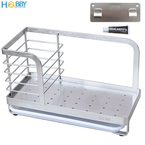 Kệ rổ để đồ rửa chén Inox 304 Hobby Home Decor KRC7 dán tường có khay hứng nước