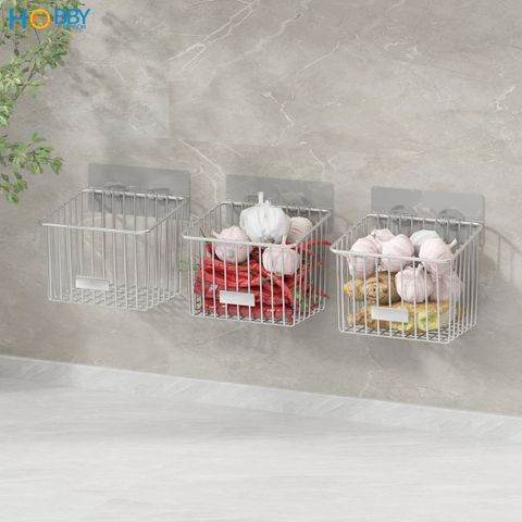 Kệ rổ đựng hành tỏi ớt đa năng inox 304 dán tường Hobby home decor TB4