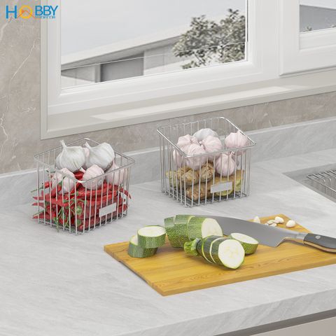 Kệ rổ đựng hành tỏi ớt đa năng inox 304 dán tường Hobby home decor TB4