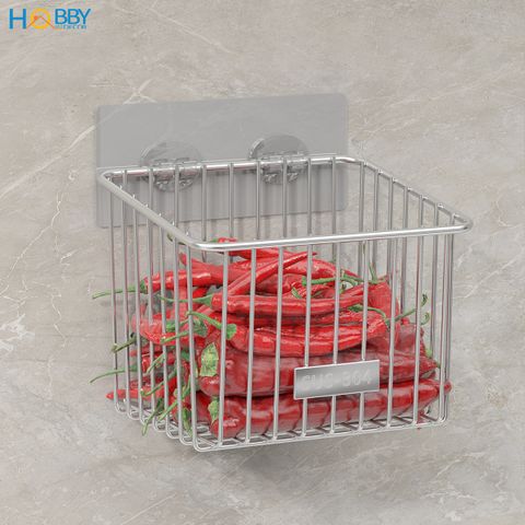 Kệ rổ đựng hành tỏi ớt đa năng inox 304 dán tường Hobby home decor TB4