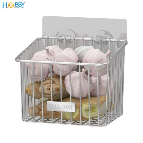 Kệ rổ đựng hành tỏi ớt đa năng inox 304 dán tường Hobby home decor TB4
