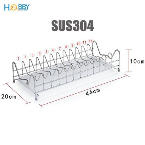 Kệ úp đĩa 12 ngăn inox 304 có khay hứng nước Hobby home decor KUD12