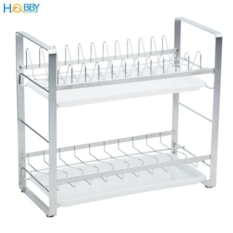 Kệ úp chén đĩa 2 tầng inox 304 Hobby home decor UCD có khay hứng nước