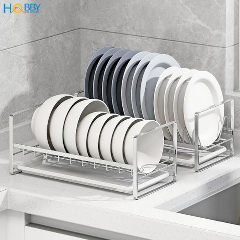 Kệ úp chén 9 ngăn có khay nhựa nhỏ gọn Inox 304 Hobby Home Decor KUC9