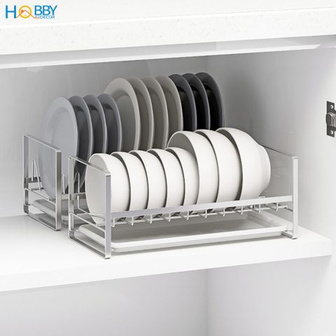 Kệ úp chén 9 ngăn có khay nhựa nhỏ gọn Inox 304 Hobby Home Decor KUC9