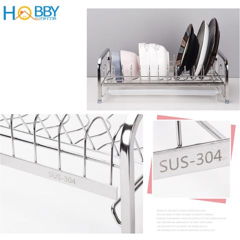 Kệ úp đĩa lớn nhỏ Inox 304 Hobby home decor KUD14 có khay hứng nước