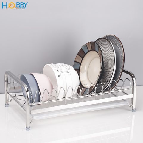 Kệ úp đĩa lớn nhỏ Inox 304 HOBBY Home Decor KUD14 - không rỉ có và khay hứng nước