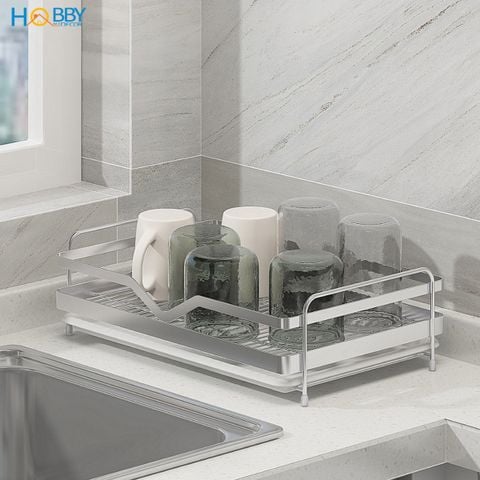 Kệ úp ly chén kèm khay nhựa inox 304 Hobby home decor KUL2 ngang 39cm