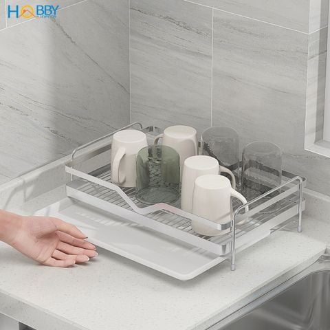 Kệ úp ly chén kèm khay nhựa inox 304 Hobby home decor KUL2 ngang 39cm