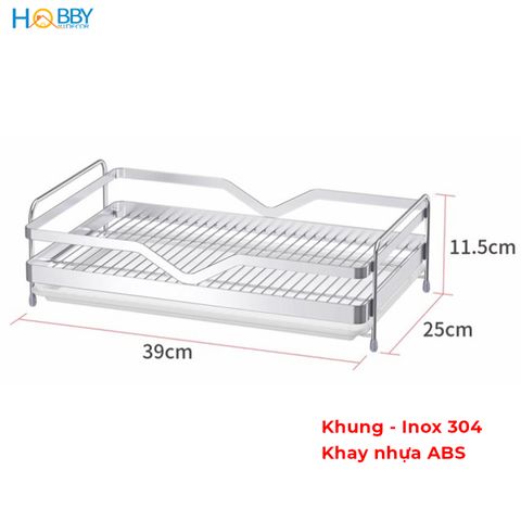 Kệ úp ly chén kèm khay nhựa inox 304 Hobby home decor KUL2 ngang 39cm