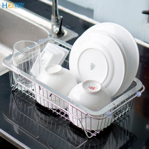 Khay đựng chén đĩa gác bồn rửa chén co giãn inox 304 Hobby home decor KDC5